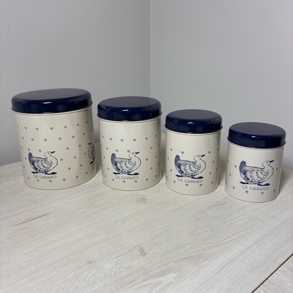 Taylor & Ng Le Canard Duck Canister Set Vintage Kitchen RARE Nestling Lids 1984